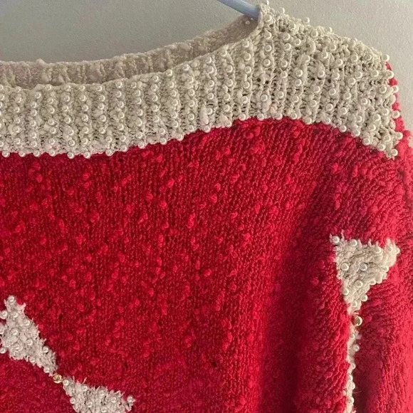 Vintage Red Pearl Studded Sweater size L - Picture 4 of 6